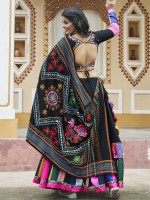 Black Viscose Rayon Readymade Navratri Lehenga Choli